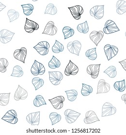 Light BLUE vector seamless doodle pattern with leaves. A vague abstract illustration with leaves in doodles style. Design for textile, fabric, wallpapers.