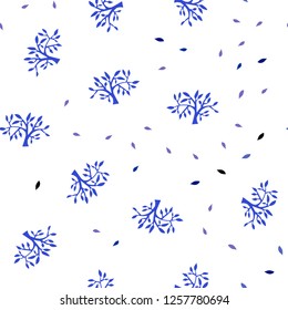 Light BLUE vector seamless doodle texture with leaves, branches. Decorative design in Indian style on white background. Design for textile, fabric, wallpapers.