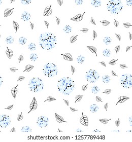Light BLUE vector seamless doodle template with leaves, flowers. Modern abstract illustration with leaves and flowers. Design for textile, fabric, wallpapers.