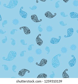 Light BLUE vector seamless doodle layout with leaves and flowers. Colorful illustration in doodle style with leaves, flowers. Pattern for heads of websites and designs.