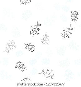 Light BLUE vector seamless doodle layout with branches. Colorful illustration in doodle style with leaves, branches. Texture for window blinds, curtains.