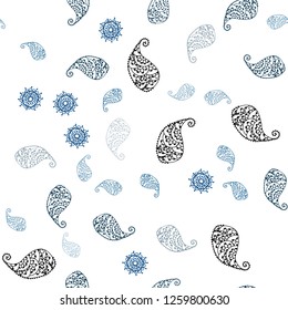 Light BLUE vector seamless doodle background with leaves and flowers. Shining colored illustration with leaves and flowers. Pattern for trendy fabric, wallpapers.