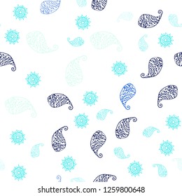 Light BLUE vector seamless doodle pattern with leaves and flowers. Modern abstract illustration with leaves and flowers. Design for textile, fabric, wallpapers.