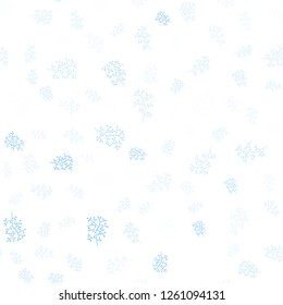Light BLUE vector seamless doodle pattern with leaves, branches. Decorative design in Indian style on white background. Template for business cards, websites.