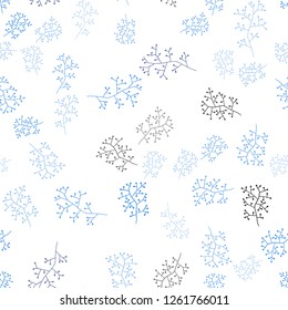 Light BLUE vector seamless doodle texture with branches. Leaves and branches with gradient on white background. Texture for window blinds, curtains.