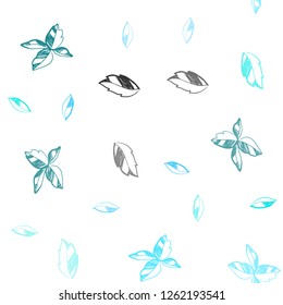 Light BLUE vector seamless doodle layout with leaves. leaves on elegant natural pattern with gradient. Pattern for design of fabric, wallpapers.