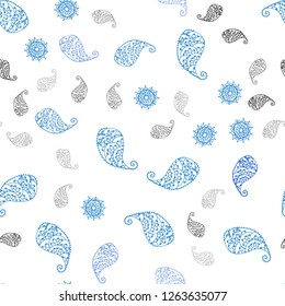 Light BLUE vector seamless doodle background with leaves and flowers. Colorful illustration in doodle style with leaves, flowers. Design for textile, fabric, wallpapers.