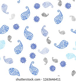 Light BLUE vector seamless doodle texture with leaves and flowers. Creative illustration in blurred style with leaves, flowers. Texture for window blinds, curtains.