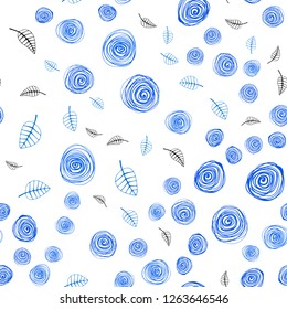 Light BLUE vector seamless doodle pattern with leaves and flowers. Colorful illustration in doodle style with leaves, flowers. Design for textile, fabric, wallpapers.