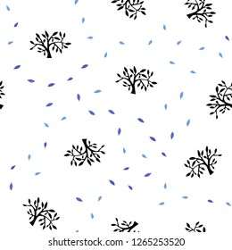 Light BLUE vector seamless doodle pattern with leaves, branches. Abstract illustration with leaves, branches in doodles style. Pattern for design of fabric, wallpapers.