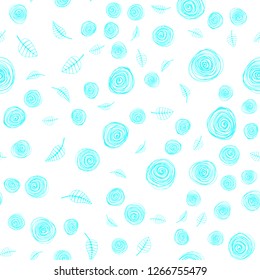 Light BLUE vector seamless doodle texture with leaves and flowers. Doodle illustration of leaves and flowers in Origami style. Pattern for design of fabric, wallpapers.