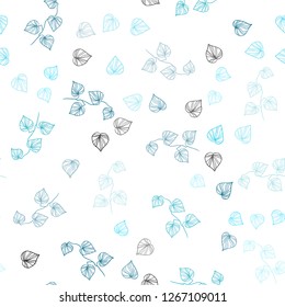 Light BLUE vector seamless doodle backdrop with leaves. Brand new colored illustration in blurry style with leaves. Pattern for design of window blinds, curtains.