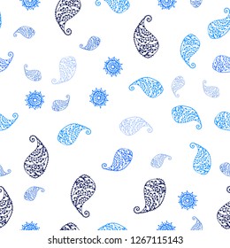 Light BLUE vector seamless doodle pattern with leaves and flowers. Creative illustration in blurred style with leaves, flowers. Design for wallpaper, fabric makers.