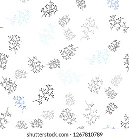 Light BLUE vector seamless doodle template with branches. Sketchy doodles on white background. Texture for window blinds, curtains.