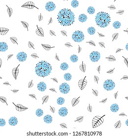 Light BLUE vector seamless doodle background with leaves, flowers. Design in Indian style on white background. Template for business cards, websites.