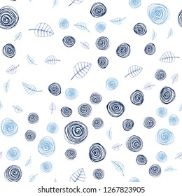 Light BLUE vector seamless doodle backdrop with leaves and flowers. Doodle illustration of leaves and flowers in Origami style. Pattern for design of fabric, wallpapers.