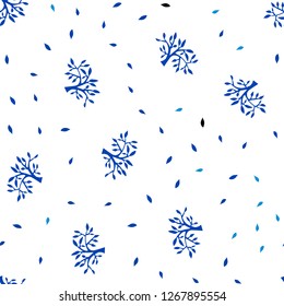 Light BLUE vector seamless doodle background with leaves, branches. Leaves and branches with gradient on white background. Pattern for design of fabric, wallpapers.