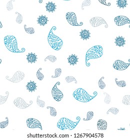 Light BLUE vector seamless doodle texture with leaves and flowers. Illustration with doodles on abstract template. Texture for window blinds, curtains.