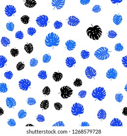 Light BLUE vector seamless doodle background with leaves. Sketchy doodles with leaves on blurred background. Pattern for design of fabric, wallpapers.
