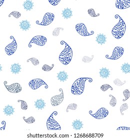 Light BLUE vector seamless doodle backdrop with leaves and flowers. Brand new colored illustration with leaves and flowers. Design for wallpaper, fabric makers.