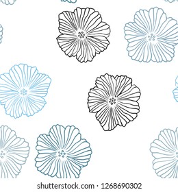 Light BLUE vector seamless doodle texture with flowers. Colorful illustration in doodle style with flowers. Design for textile, fabric, wallpapers.
