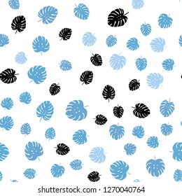 Light BLUE vector seamless doodle background with leaves. Colorful abstract illustration with leaves in doodle style. Texture for window blinds, curtains.