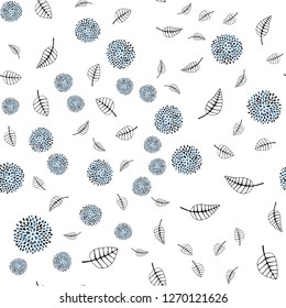 Light BLUE vector seamless doodle template with leaves, flowers. Modern abstract illustration with leaves and flowers. Pattern for design of fabric, wallpapers.