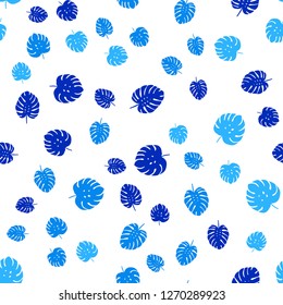 Light BLUE vector seamless doodle texture with leaves. Doodle illustration of leaves in Origami style with gradient. Design for textile, fabric, wallpapers.