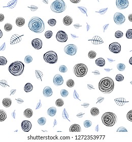 Light BLUE vector seamless doodle backdrop with leaves and flowers. Colorful illustration in doodle style with leaves, flowers. Design for textile, fabric, wallpapers.