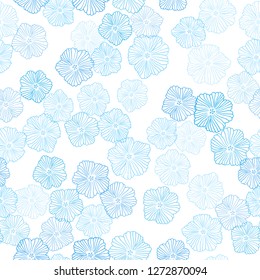 Light BLUE vector seamless doodle backdrop with flowers. Colorful illustration with flowers in doodle style. Template for business cards, websites.