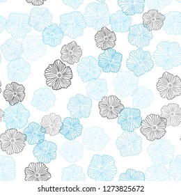 Light BLUE vector seamless doodle template with flowers. Colorful illustration in doodle style with flowers. Template for business cards, websites.