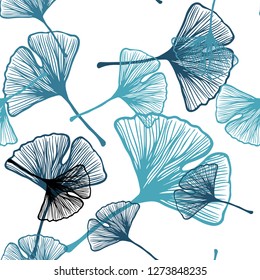Light BLUE vector seamless doodle pattern with leaves. leaves on elegant natural pattern with gradient. Design for textile, fabric, wallpapers.