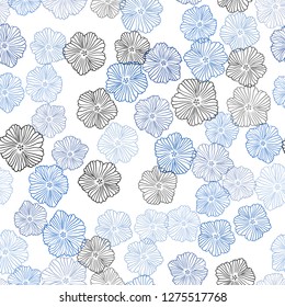 Light BLUE vector seamless doodle texture with flowers. Colorful illustration with flowers in doodle style. Pattern for trendy fabric, wallpapers.