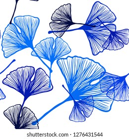 Light BLUE vector seamless doodle pattern with leaves. Colorful abstract illustration with leaves in doodle style. Texture for window blinds, curtains.