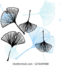Light BLUE vector seamless doodle template with leaves. Doodle illustration of leaves in Origami style with gradient. Texture for window blinds, curtains.
