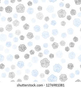 Light BLUE vector seamless doodle layout with flowers. Abstract illustration with flowers in doodles style. Pattern for design of fabric, wallpapers.