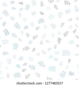Light Blue vector seamless doodle pattern with leaves, branches. Colorful abstract illustration with leaves in doodle style. Pattern for design of fabric, wallpapers.