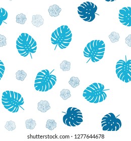 Light BLUE vector seamless doodle background with flowers, leaves. Modern abstract illustration with leaves and flowers. Template for business cards, websites.