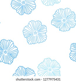 Light BLUE vector seamless doodle pattern with flowers. Flowers with gradient on white background. Design for wallpaper, fabric makers.