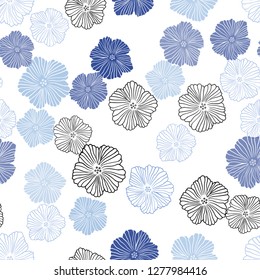 Light BLUE vector seamless doodle pattern with flowers. Glitter abstract illustration with flowers. Design for textile, fabric, wallpapers.