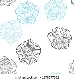 Light BLUE vector seamless doodle pattern with flowers. Glitter abstract illustration with flowers. Pattern for trendy fabric, wallpapers.
