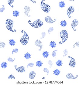 Light BLUE vector seamless doodle pattern with leaves and flowers. Abstract illustration with leaves, flowers in doodles style. Design for wallpaper, fabric makers.