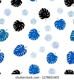 Light BLUE vector seamless doodle texture with flowers, leaves. Abstract illustration with leaves, flowers in doodles style. Pattern for trendy fabric, wallpapers.