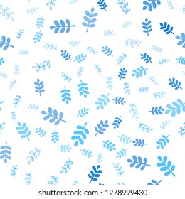 Light BLUE vector seamless doodle pattern with leaves, branches. An elegant bright illustration with leaves and branches. Template for business cards, websites.