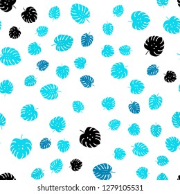 Light BLUE vector seamless doodle background with leaves. Decorative illustration with doodles on abstract template. Pattern for design of fabric, wallpapers.