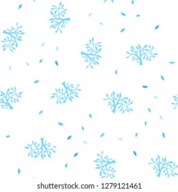Light BLUE vector seamless doodle background with leaves, branches. Leaves, branches in natural style on white background. Pattern for trendy fabric, wallpapers.