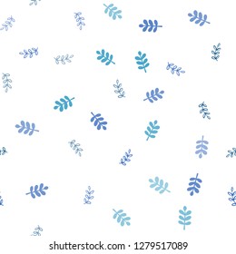 Light BLUE vector seamless doodle layout with leaves. Colorful illustration in doodle style with leaves. Texture for window blinds, curtains.