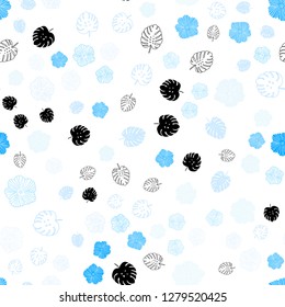 Light BLUE vector seamless doodle pattern with leaves, flowers. Creative illustration in blurred style with leaves, flowers. Pattern for design of fabric, wallpapers.