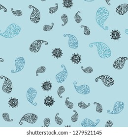 Light BLUE vector seamless doodle layout with leaves and flowers. Shining colored illustration with leaves and flowers. The best blurred design for your business.