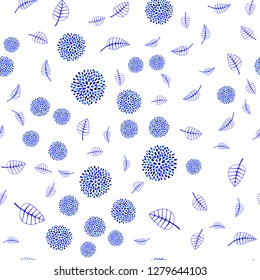 Light BLUE vector seamless doodle template with leaves and flowers. Leaves, flowers in natural style on white background. Pattern for wallpapers and coloring books.
